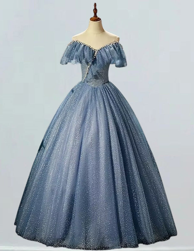 Off-Shoulder Crystal Tulle Prom Gown | Elegant Evening Dress for Girls