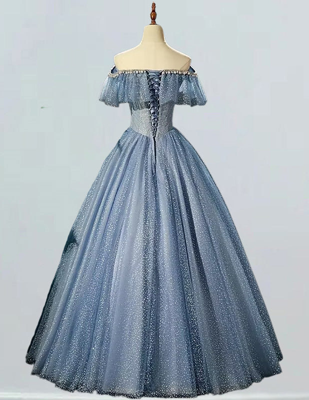 Off-Shoulder Crystal Tulle Prom Gown | Elegant Evening Dress for Girls